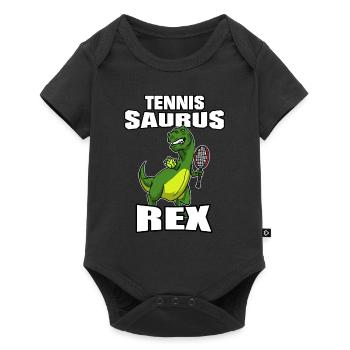 Tennis Saurus Rex Dinosaurier Tennisspieler Sport - Baby Premium Kurzarmbody - Schwarz - Vorne