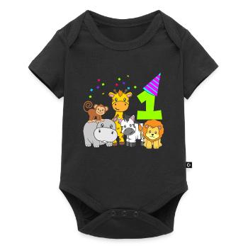 Birthday 1 year Children One zoo animals - Baby Premium short-sleeve bodysuit - black - Front