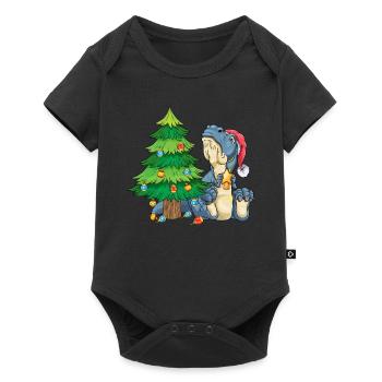 T-Rex am Weihnachtsbaum trauriger Dino Weihnachten - Baby Premium Kurzarmbody - Schwarz - Vorne