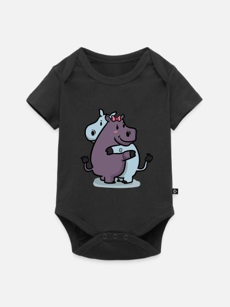 Hippo Lovers Hippo Liebe - Baby Premium Kurzarmbody - Schwarz