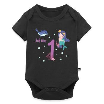 Meerjungfrau erster Geburtstag 1 Jahr Kindershirt - Baby Premium Kurzarmbody - Schwarz - Vorne