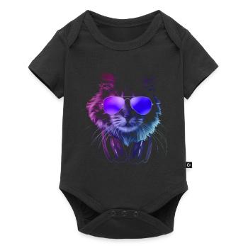 Furry DJ Cat In Neon Lights - Baby Premium short-sleeve bodysuit - black - Front