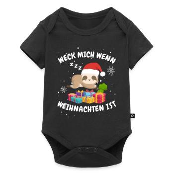 Faultier Weck mich wenn Weihnachten ist - Baby Premium Kurzarmbody - Schwarz - Vorne
