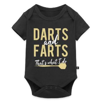 Darts & Farts Dart Furz Lustige Darter Sprüche - Baby Premium Kurzarmbody - Schwarz - Vorne