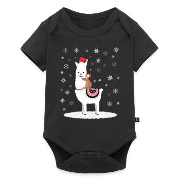 Alpaca with sloth snow winter christmas - Baby Premium short-sleeve bodysuit - black - Front