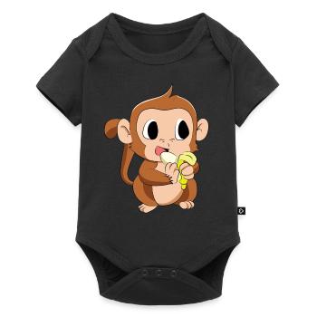 Baby monkey eats a banana - Baby Premium short-sleeve bodysuit - black - Front