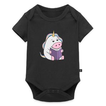 Lesendes Einhorn Buch Nerd Bücherwurm Mundbedeckun - Baby Premium Kurzarmbody - Schwarz - Vorne