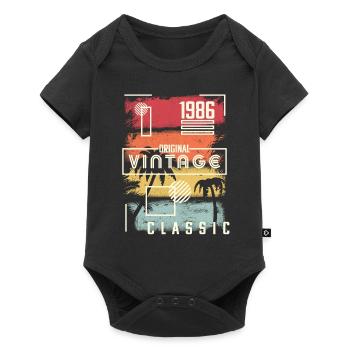 1986 Design. Cadeau d'anniversaire vintage, rétro, palmier - Body à manches courtes Premium Bébé - noir - Devant