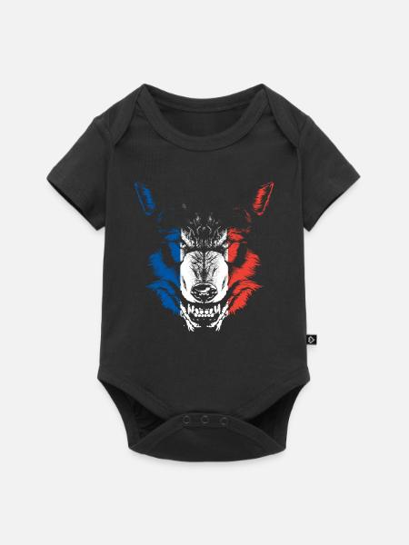 Frankreich Flagge Wolf - Baby Premium Kurzarmbody - Schwarz