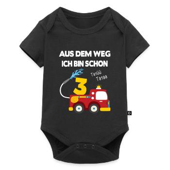 Feuerwehr Auto 3 Jahre alt Kindergeburtstag Junge - Baby Premium Kurzarmbody - Schwarz - Vorne