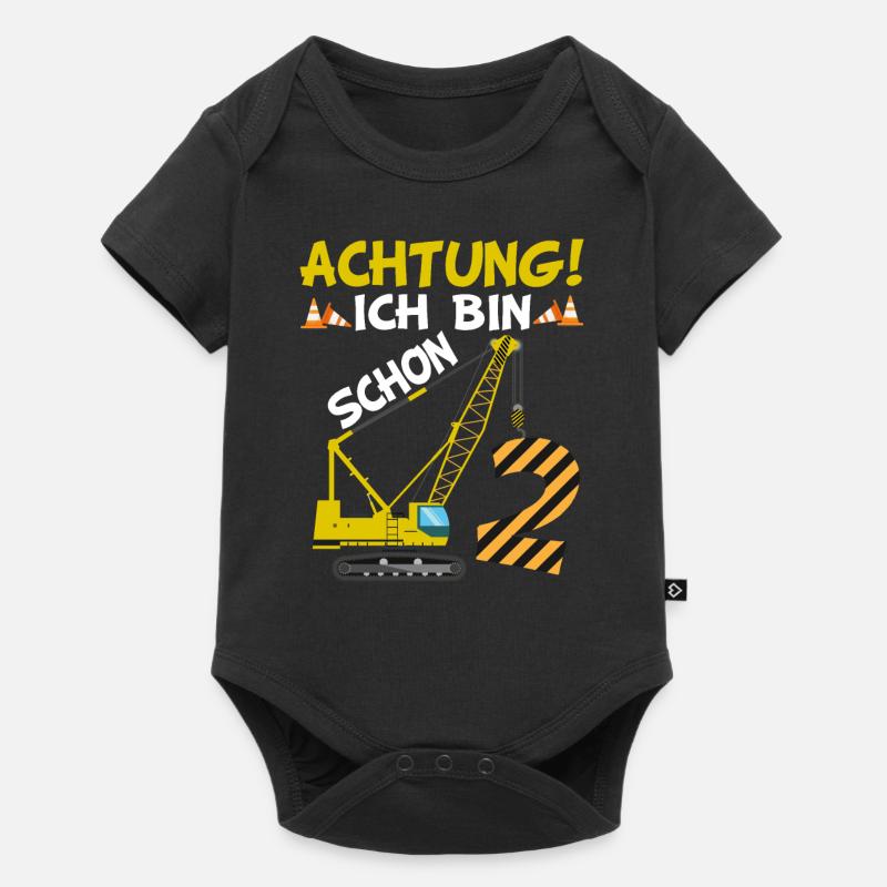 2. Geburtstag Ich bin schon 2 Bagger Kran Geschenk - Baby Premium Kurzarmbody - Schwarz