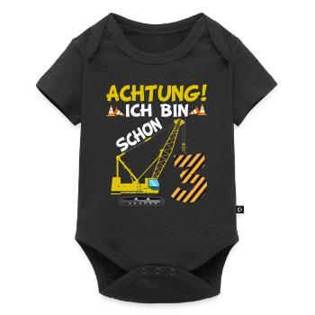 3. Geburtstag Ich bin schon 3 Bagger Kran Geschenk - Baby Premium Kurzarmbody - Schwarz - Vorne