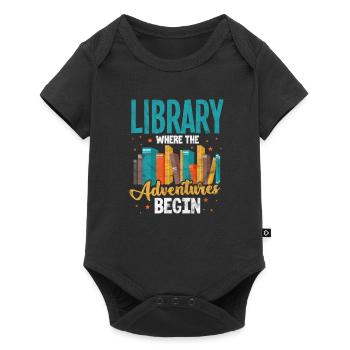 Bibliothek Bücher Lesen Buch Leseratte Geschenk - Baby Premium Kurzarmbody - Schwarz - Vorne