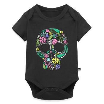 Skull flowers hippie - Baby Premium short-sleeve bodysuit - black - Front