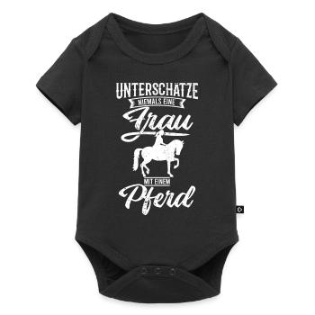 Unterschätze Nie Eine Frau Mit Einem Pferd Reiter - Baby Premium Kurzarmbody - Schwarz - Vorne