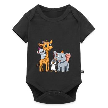 Fête d'anniversaire pour enfants mignons et zoo - Body à manches courtes Premium Bébé - noir - Devant