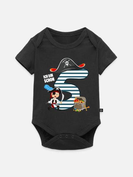 5 Jahre alt Geburtstag Junge Pirat Party Geschenk - Baby Premium Kurzarmbody - Schwarz