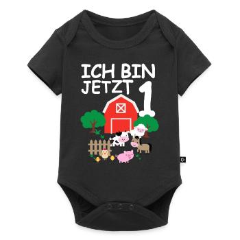 1. Geburtstag Bauernhof und Tiere - 1 Jahr - Baby Premium Kurzarmbody - Schwarz - Vorne