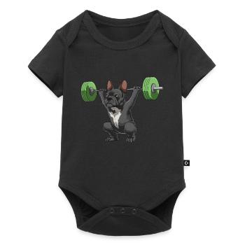 Fitness French Bulldog - Frenchie with barbell - Baby Premium short-sleeve bodysuit - black - Front