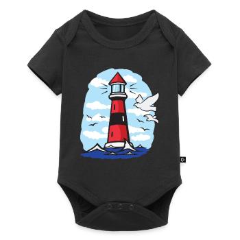 Leuchtturm mit Möwen - Baby Premium Kurzarmbody - Schwarz - Vorne