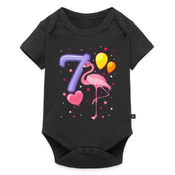 Flamingo fille 7e anniversaire j'ai 7 ans - Body à manches courtes Premium Bébé - noir - Devant