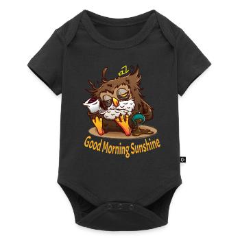 Eule Bild, good morning sunshine, Morgenmuffel - Baby Premium Kurzarmbody - Schwarz - Vorne