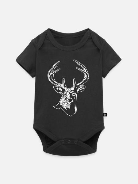 Hirsch Hirsch Blumenmuster - Baby Premium Kurzarmbody - Schwarz