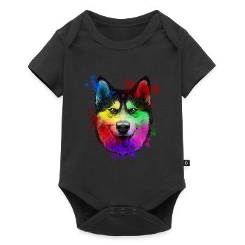Chien husky sibérien - Body à manches courtes Premium Bébé - noir - Devant