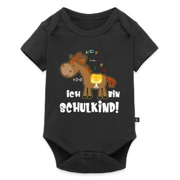 Ich bin Schulkind Einschulung Spruch mit Pferd - Baby Premium Kurzarmbody - Schwarz - Vorne