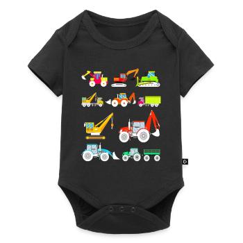 Baustellenfahrzeuge und Traktoren Kinder Shirt - Baby Premium Kurzarmbody - Schwarz - Vorne