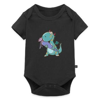 Dino avec cartable - Body à manches courtes Premium Bébé - noir - Devant