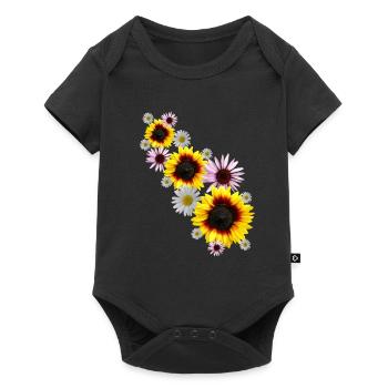 Vrille de fleurs avec tournesols, marguerites, fleurs - Body à manches courtes Premium Bébé - noir - Devant