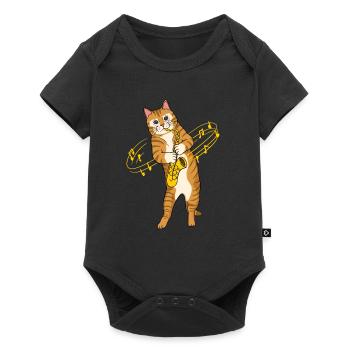 Cat with saxophone saxophone player - Baby Premium short-sleeve bodysuit - black - Front