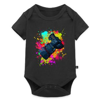 tolle Kamera mit Objektiv in Farbkleckse Geschenk - Baby Premium Kurzarmbody - Schwarz - Vorne