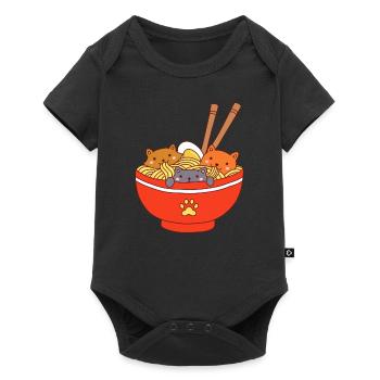 Trois chats mignons mangent des nouilles ramen japonaises - Body à manches courtes Premium Bébé - noir - Devant