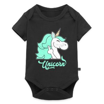 Cute unicorn middle finger - Baby Premium short-sleeve bodysuit - black - Front