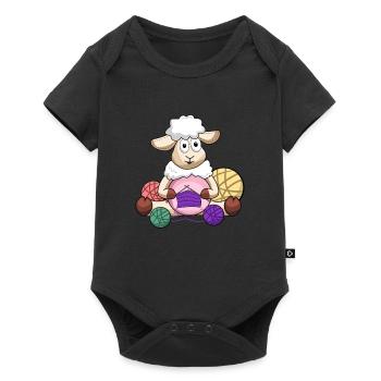 Crochet, crochet sheep, crochet sheep, yarn - Baby Premium short-sleeve bodysuit - black - Front