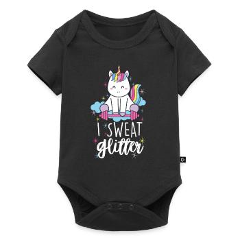 I Sweat Glitter Unicorn Workout Haltérophilie Gym - Body à manches courtes Premium Bébé - noir - Devant