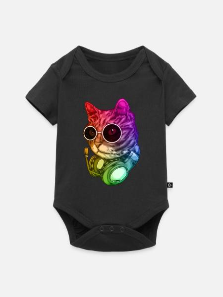 Bunte Musik Katze Kopfhörer Raver Tier - Baby Premium Kurzarmbody - Schwarz