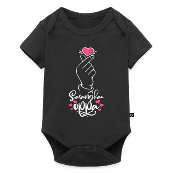 Saranghae Oppa coréen coeur signe de la main K-Pop Kdrama - Body à manches courtes Premium Bébé - noir - Devant