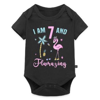 I am 7 and Flamazing, Flamingo 7 years birthday - Baby Premium short-sleeve bodysuit - black - Front