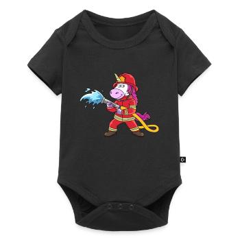 Lustiges Einhorn als Feuerwehrmann Design - Body à manches courtes Premium Bébé - noir - Devant