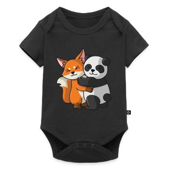 Doux renard et panda câlins drôles de combats - Body à manches courtes Premium Bébé - noir - Devant