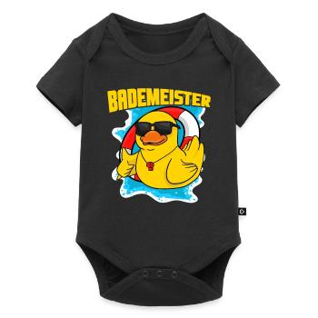 Bademeister Rettungsring Gummieente Quitscheente - Baby Premium Kurzarmbody - Schwarz - Vorne