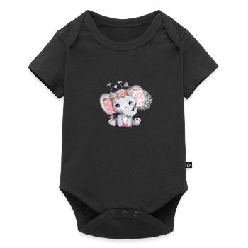 Elephant Girl with Flower - Baby Premium short-sleeve bodysuit - black - Front