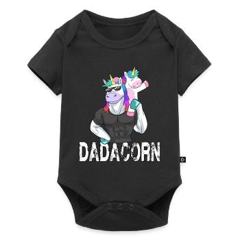 Dadacorn Papa Einhorn Training Gym Workout für - Baby Premium Kurzarmbody - Schwarz - Vorne