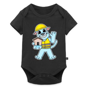 Builder cat topping house building gift - Baby Premium short-sleeve bodysuit - black - Front