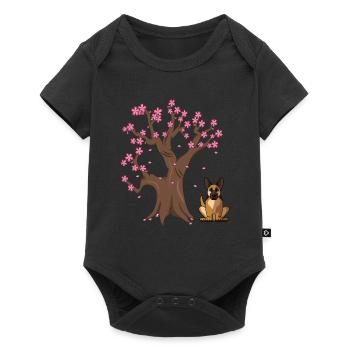 German Shepherd Dog Japanese Cherry Blossom Tree - Baby Premium short-sleeve bodysuit - black - Front