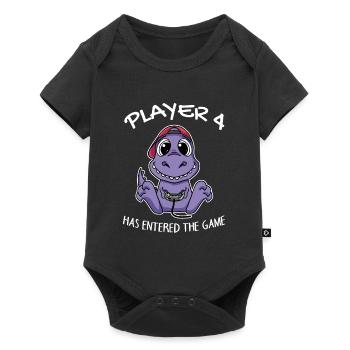 Viertes Baby Spieler 4 Kind Baby Dinosaurier - Baby Premium Kurzarmbody - Schwarz - Vorne