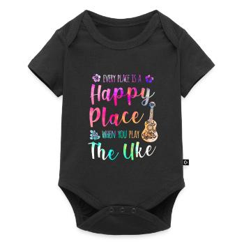 Chaque endroit est un endroit heureux Joueur de ukulélé Hawaii - Body à manches courtes Premium Bébé - noir - Devant